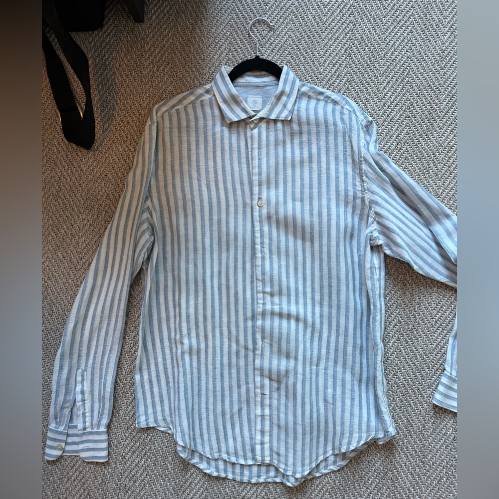Eleventy Light Blue and White Striped Shirt